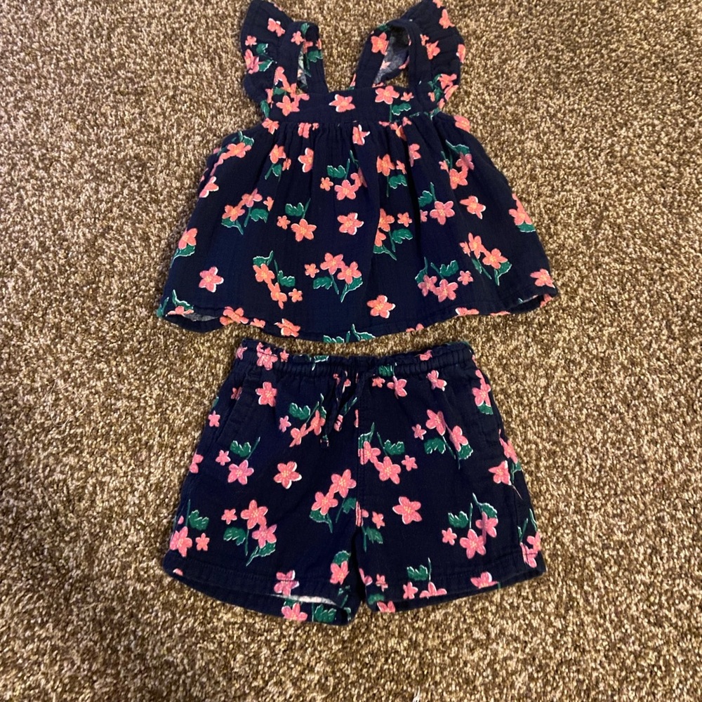 Old Navy Kids Floral Shorts Set - Navy and Pink